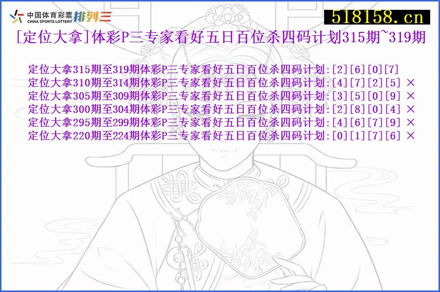 [定位大拿]体彩P三专家看好五日百位杀四码计划315期~319期