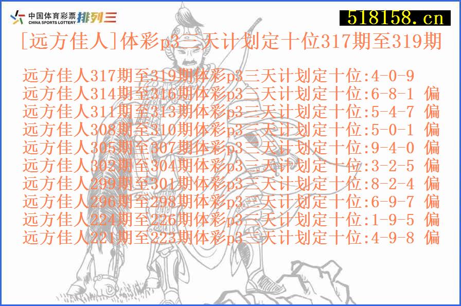 [远方佳人]体彩p3三天计划定十位317期至319期