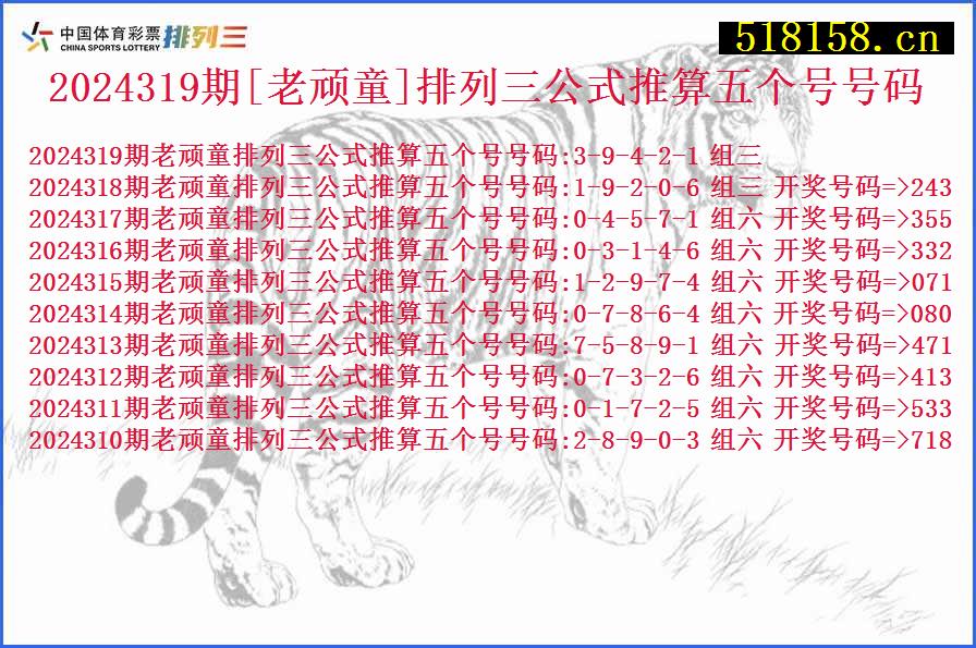 2024319期[老顽童]排列三公式推算五个号号码