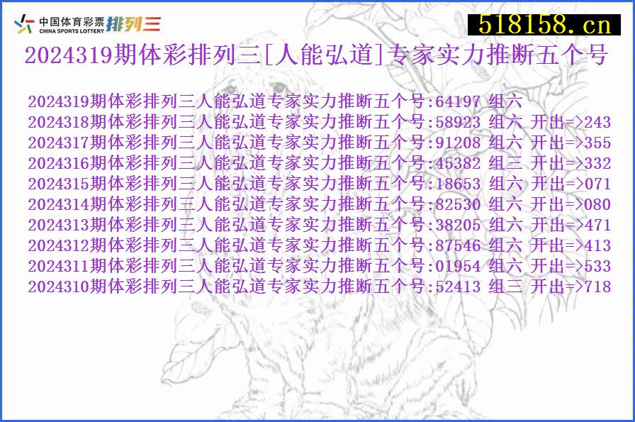 2024319期体彩排列三[人能弘道]专家实力推断五个号