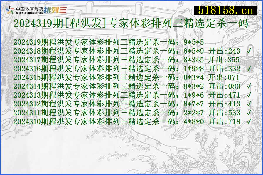 2024319期[程洪发]专家体彩排列三精选定杀一码