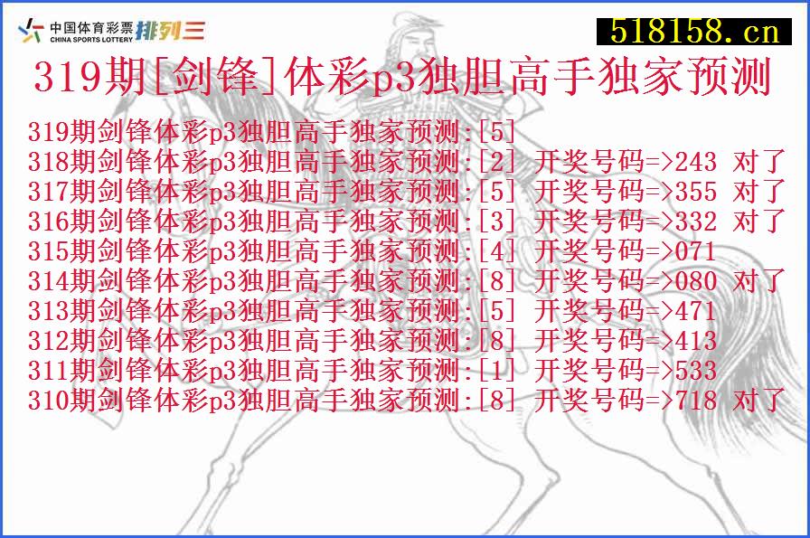 319期[剑锋]体彩p3独胆高手独家预测