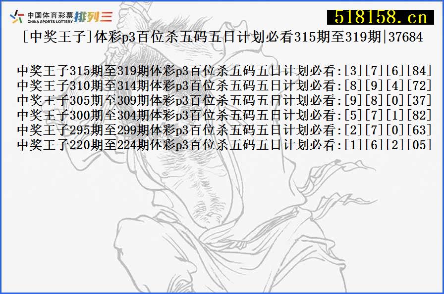 [中奖王子]体彩p3百位杀五码五日计划必看315期至319期|37684