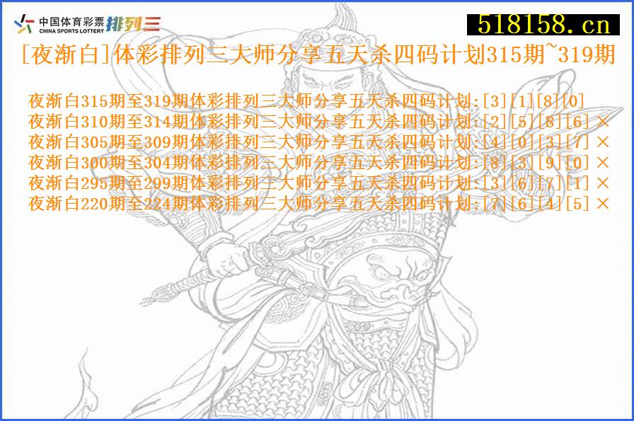 [夜渐白]体彩排列三大师分享五天杀四码计划315期~319期