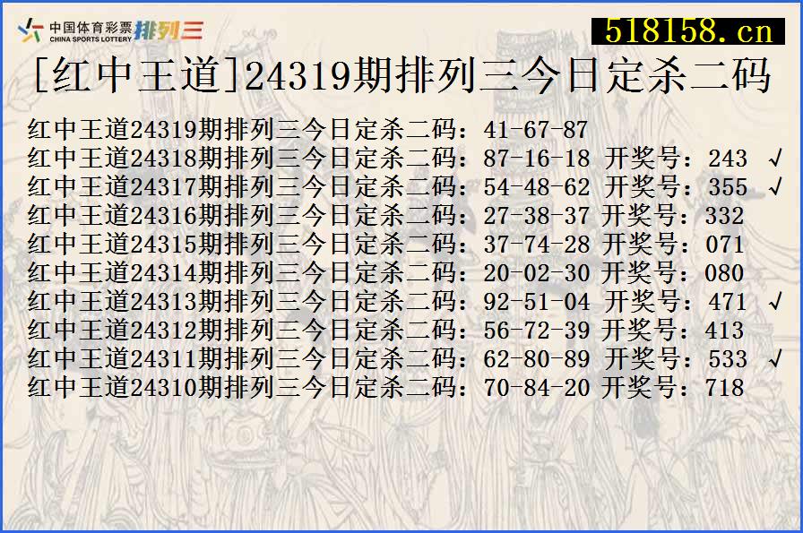 [红中王道]24319期排列三今日定杀二码