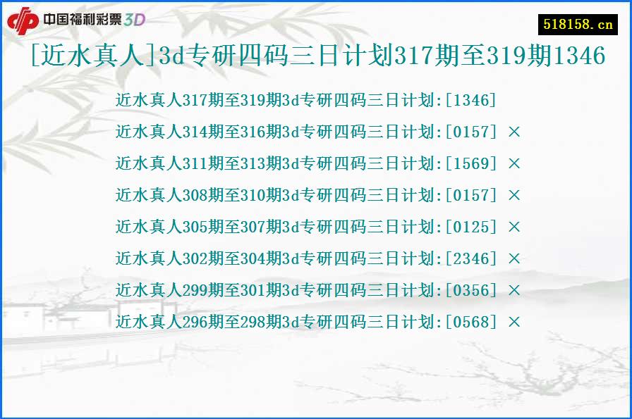 [近水真人]3d专研四码三日计划317期至319期1346