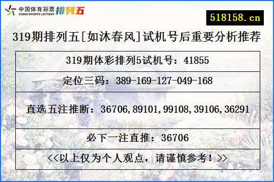 319期排列五[如沐春风]试机号后重要分析推荐