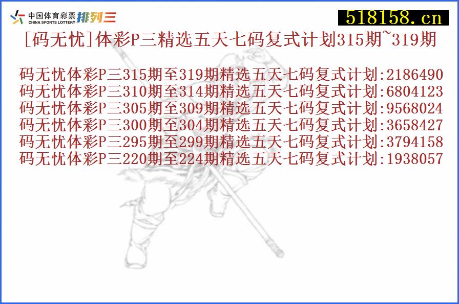 [码无忧]体彩P三精选五天七码复式计划315期~319期