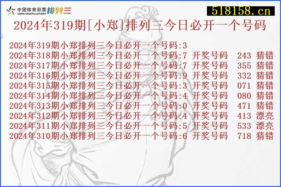 2024年319期[小郑]排列三今日必开一个号码