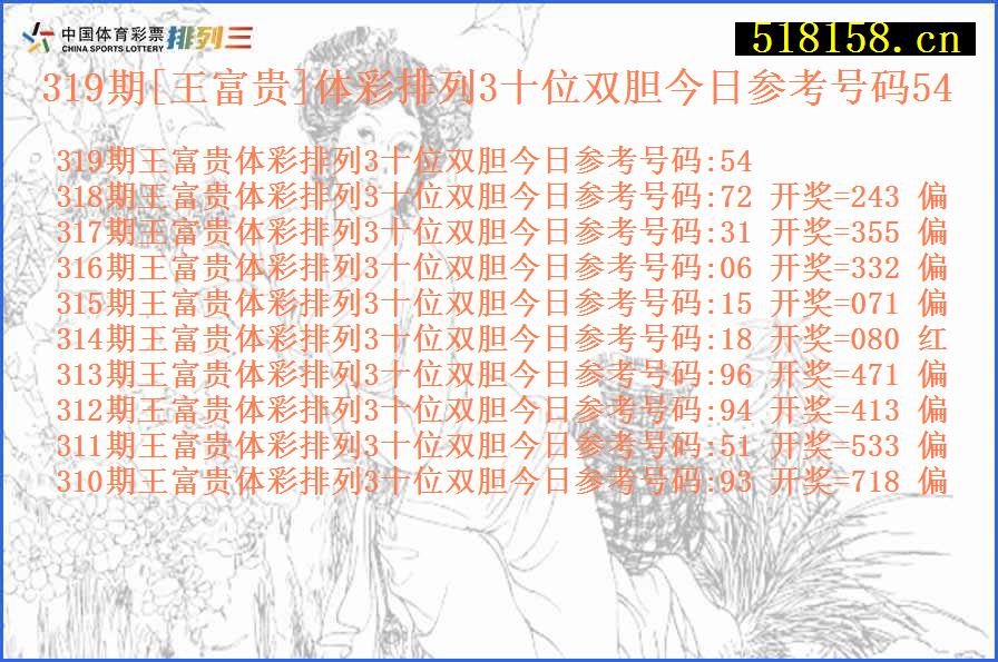 319期[王富贵]体彩排列3十位双胆今日参考号码54