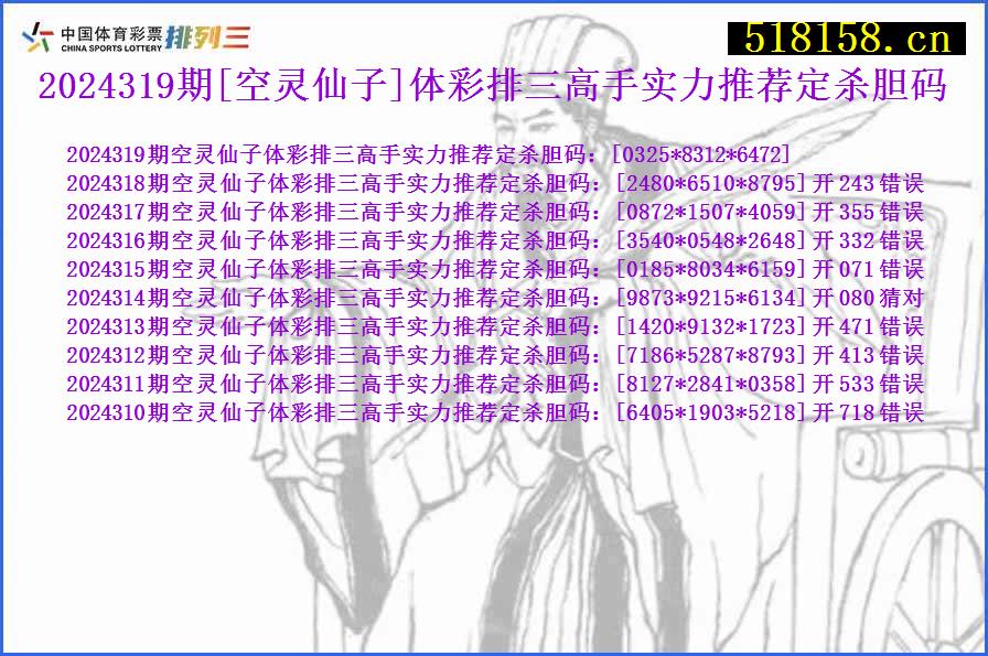 2024319期[空灵仙子]体彩排三高手实力推荐定杀胆码