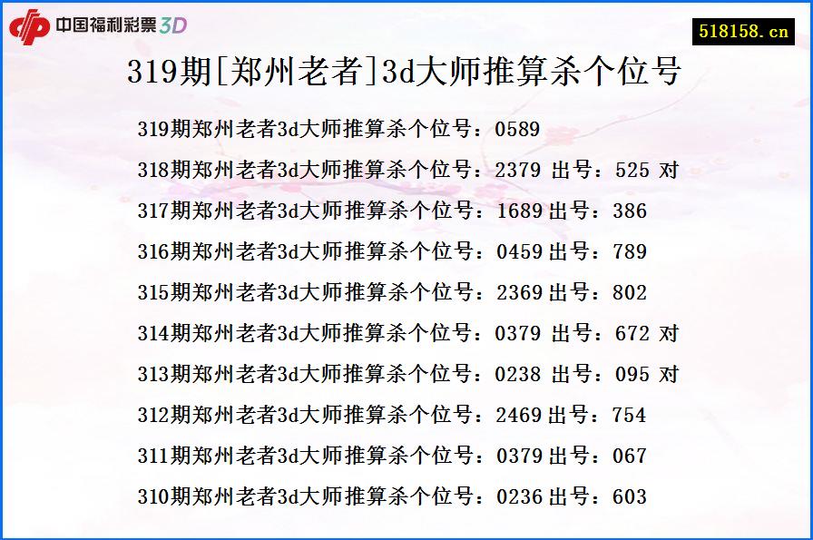 319期[郑州老者]3d大师推算杀个位号