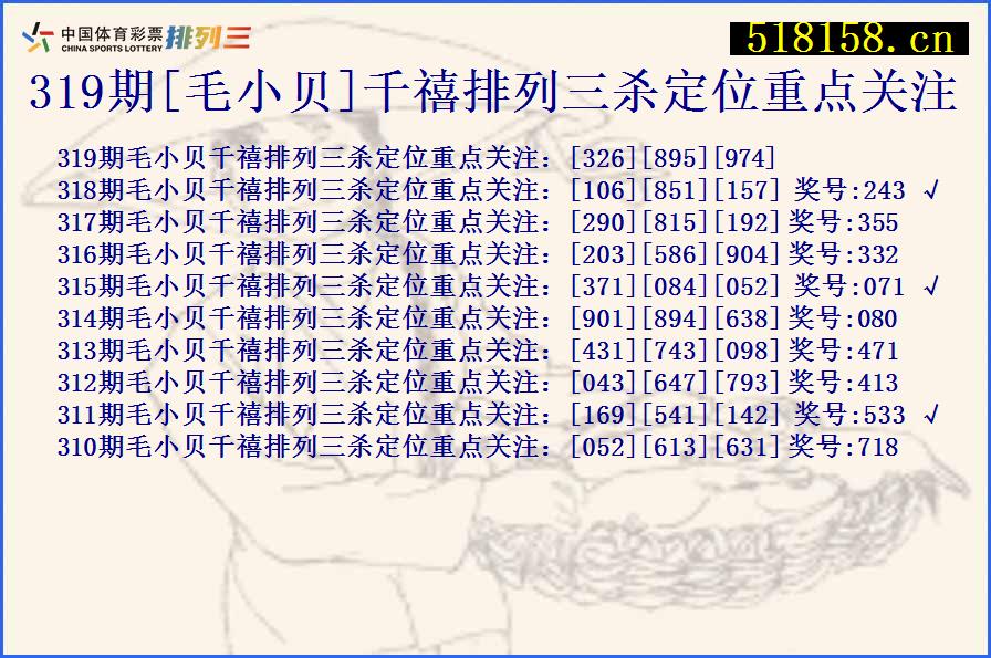 319期[毛小贝]千禧排列三杀定位重点关注