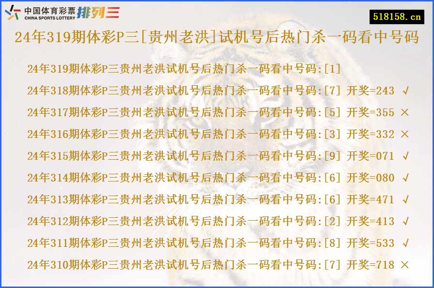 24年319期体彩P三[贵州老洪]试机号后热门杀一码看中号码