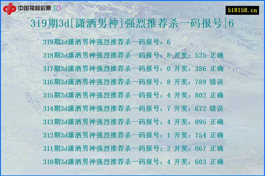 319期3d[潇洒男神]强烈推荐杀一码报号|6