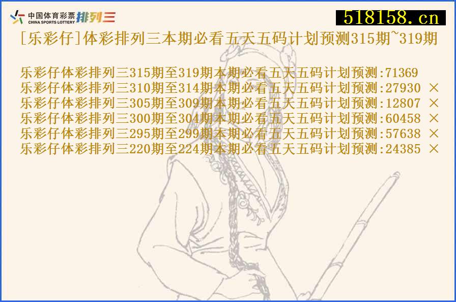 [乐彩仔]体彩排列三本期必看五天五码计划预测315期~319期