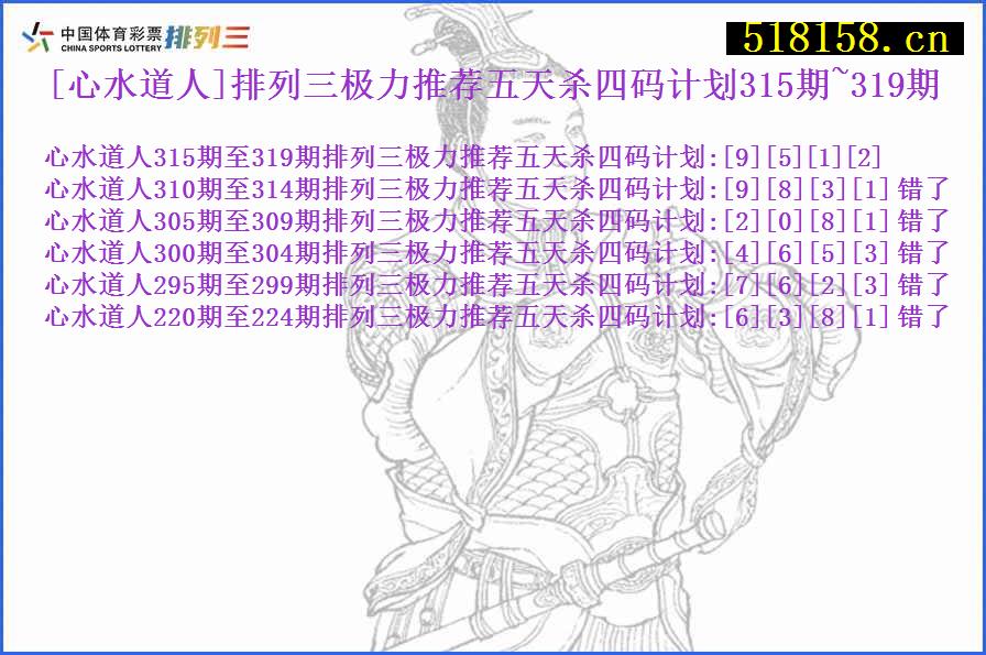 [心水道人]排列三极力推荐五天杀四码计划315期~319期