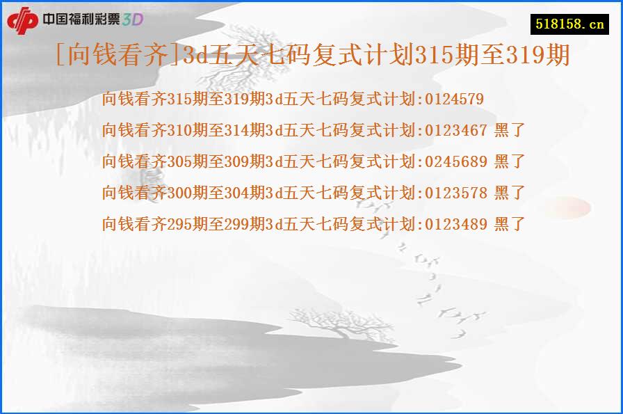 [向钱看齐]3d五天七码复式计划315期至319期