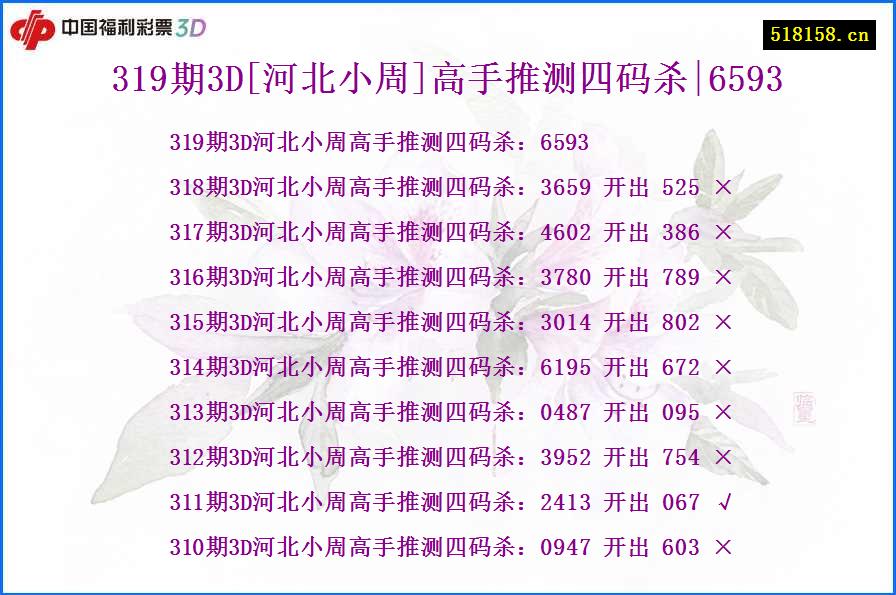 319期3D[河北小周]高手推测四码杀|6593