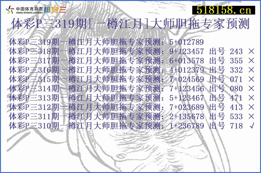 体彩P三319期[一樽江月]大师胆拖专家预测