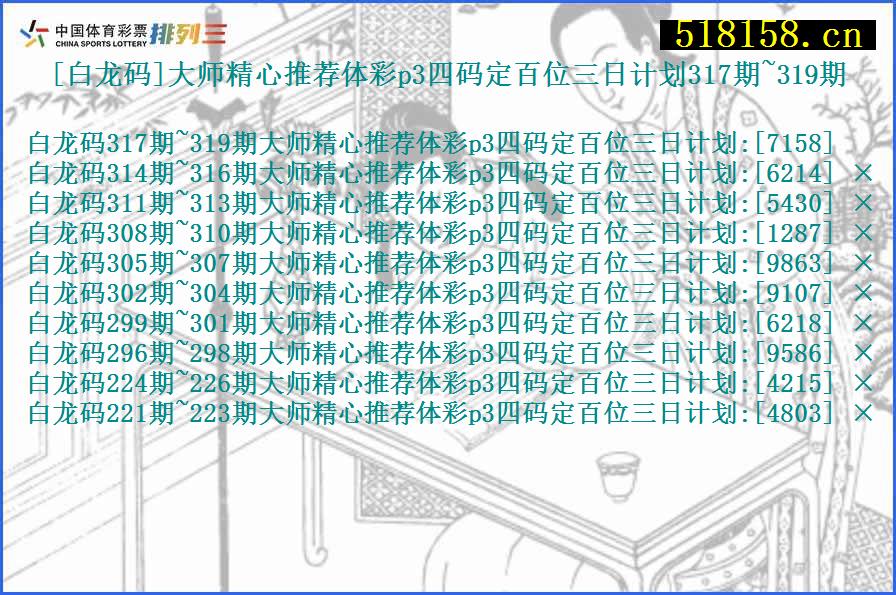 [白龙码]大师精心推荐体彩p3四码定百位三日计划317期~319期