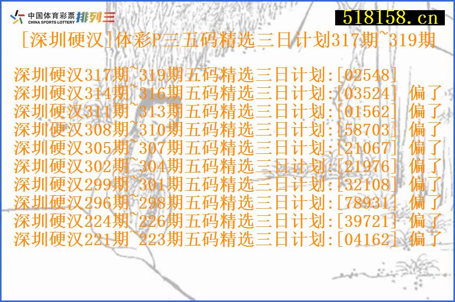 [深圳硬汉]体彩P三五码精选三日计划317期~319期