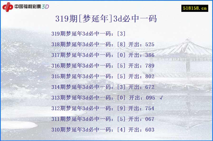 319期[梦延年]3d必中一码