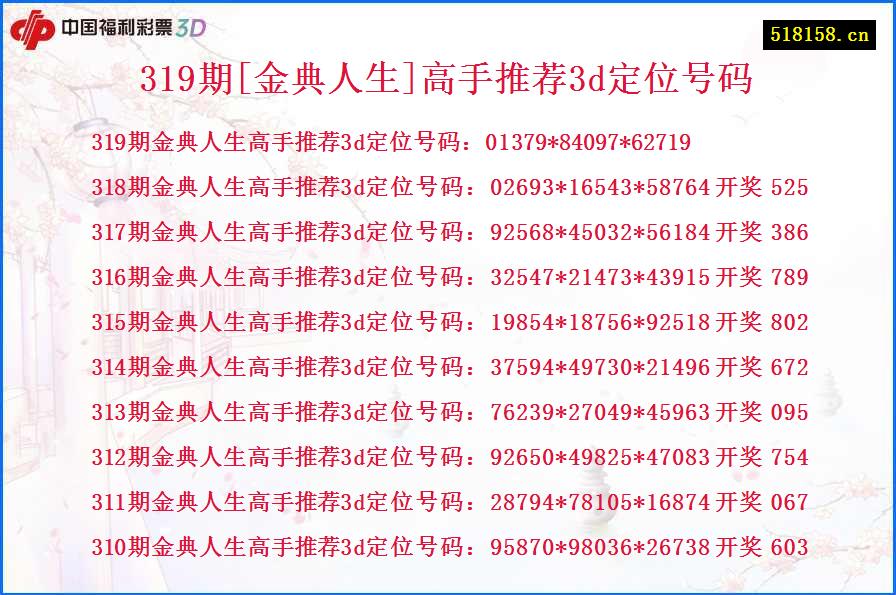 319期[金典人生]高手推荐3d定位号码