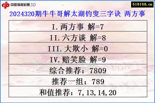 2024320期牛牛哥解太湖钓叟三字诀 两方事