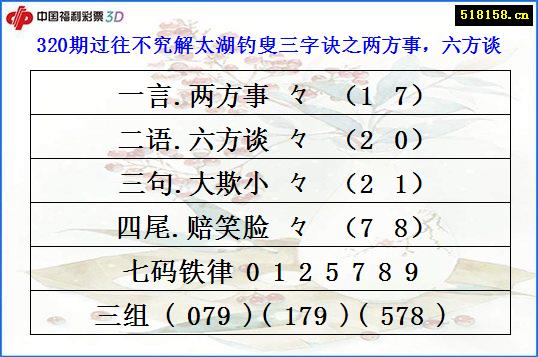 320期过往不究解太湖钓叟三字诀之两方事，六方谈