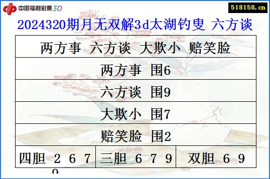 2024320期月无双解3d太湖钓叟 六方谈