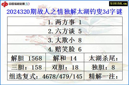 2024320期故人之情独解太湖钓叟3d字谜