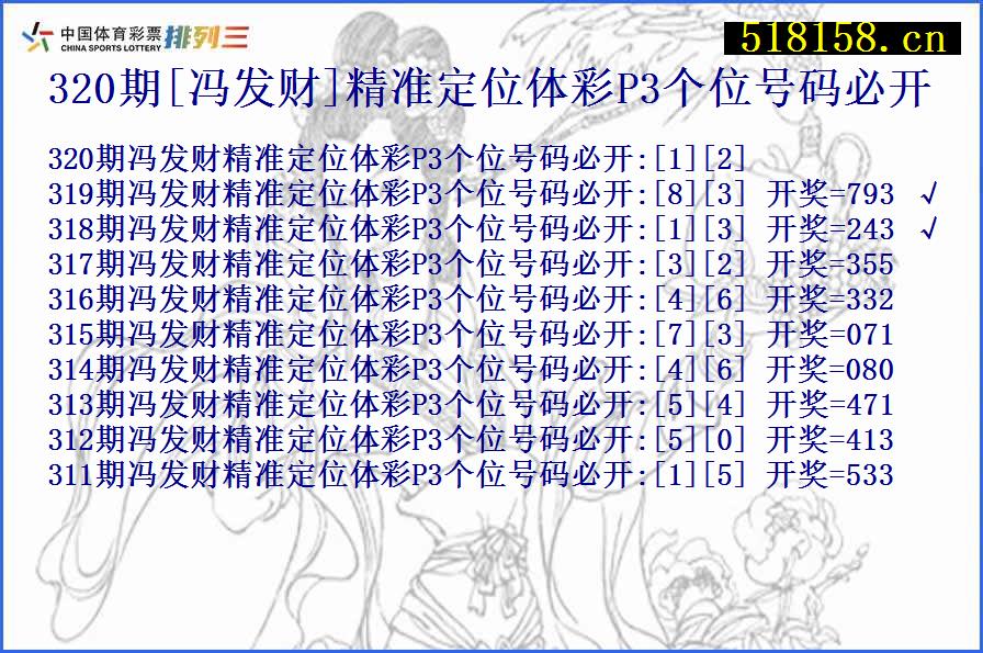 320期[冯发财]精准定位体彩P3个位号码必开