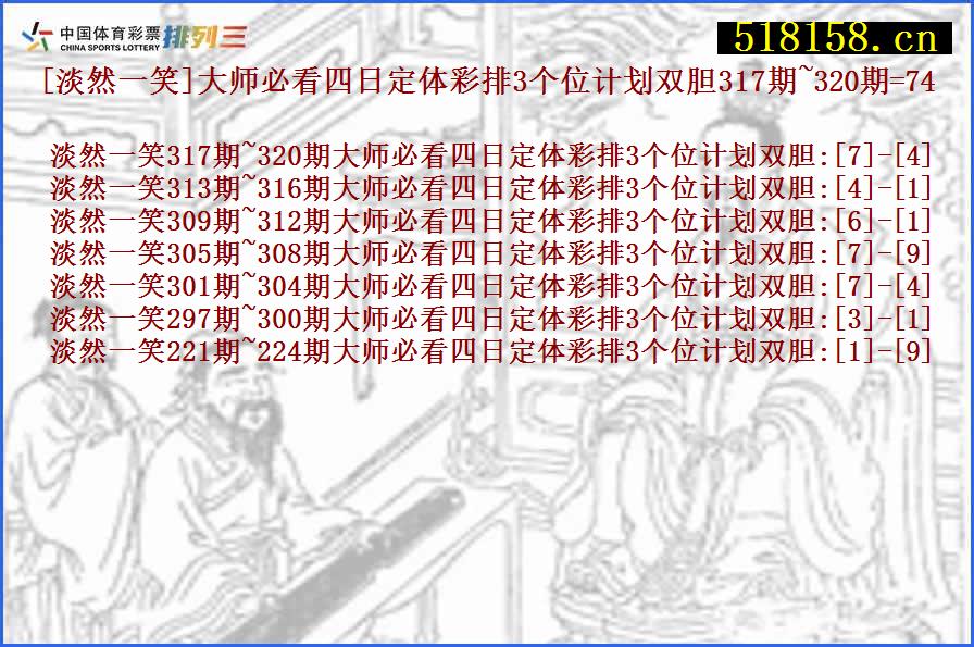 [淡然一笑]大师必看四日定体彩排3个位计划双胆317期~320期=74