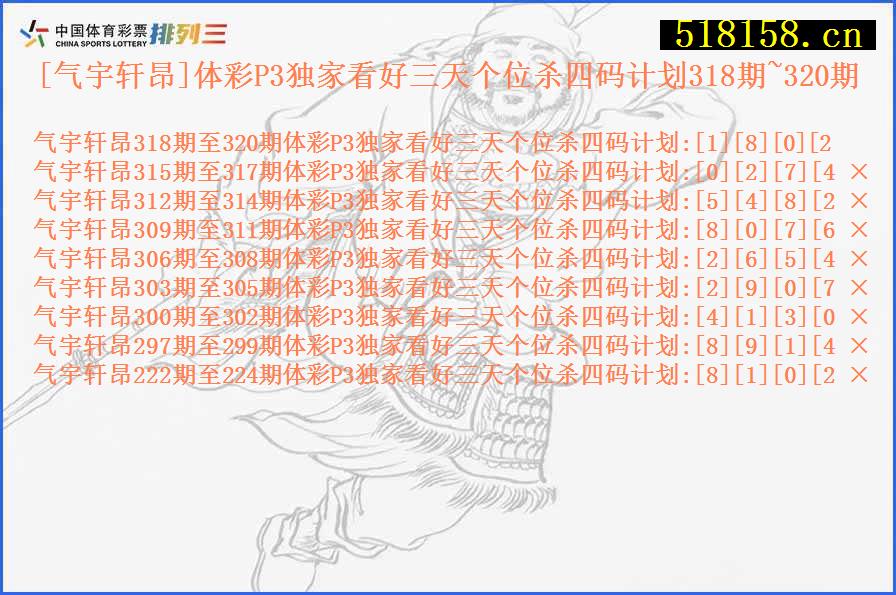 [气宇轩昂]体彩P3独家看好三天个位杀四码计划318期~320期
