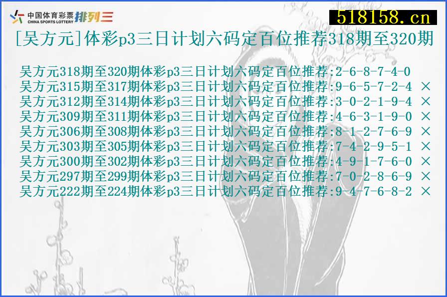 [吴方元]体彩p3三日计划六码定百位推荐318期至320期