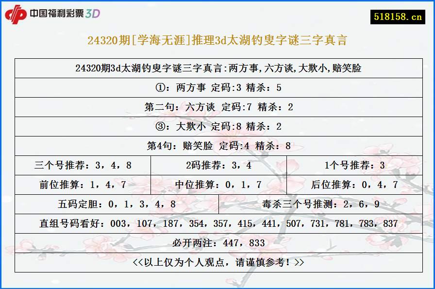 24320期[学海无涯]推理3d太湖钓叟字谜三字真言