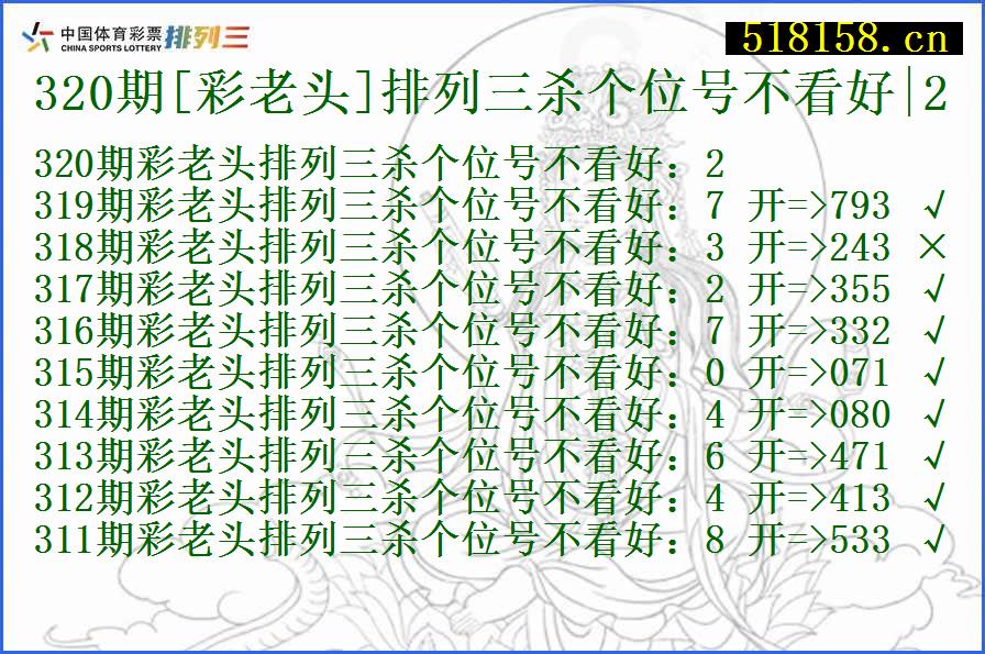 320期[彩老头]排列三杀个位号不看好|2