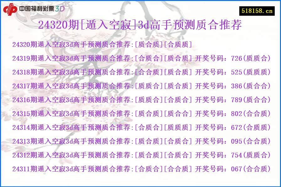 24320期[遁入空寂]3d高手预测质合推荐