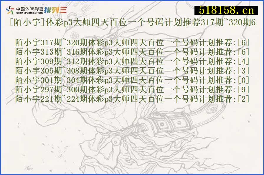 [陌小宇]体彩p3大师四天百位一个号码计划推荐317期~320期6