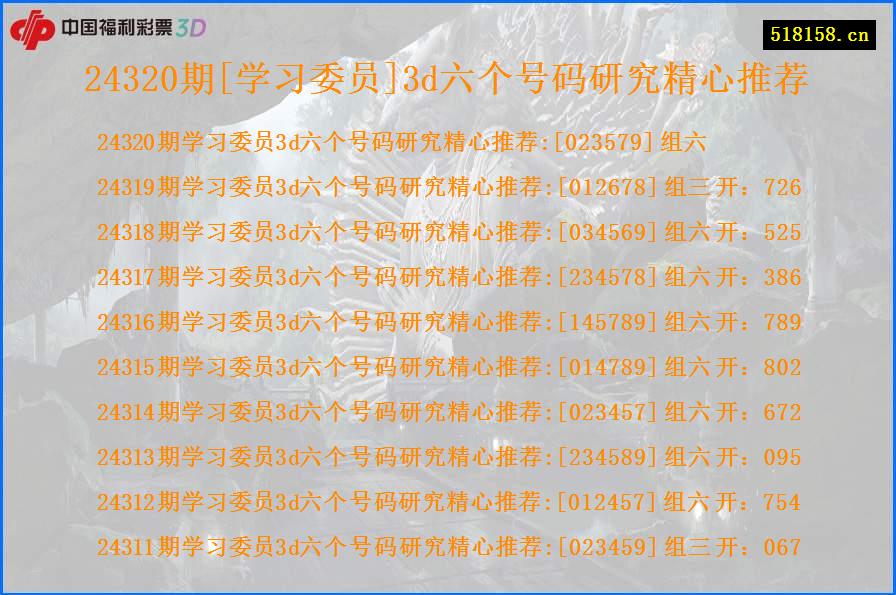 24320期[学习委员]3d六个号码研究精心推荐