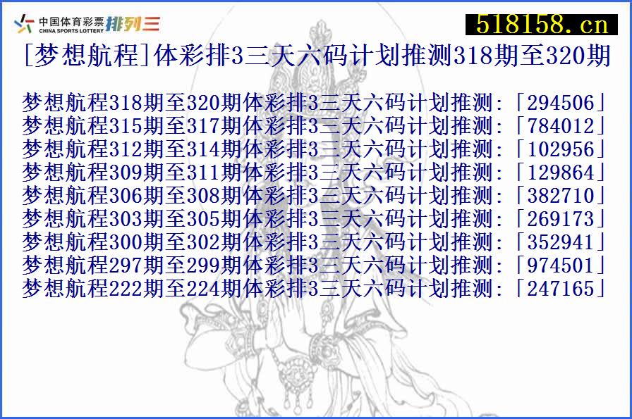 [梦想航程]体彩排3三天六码计划推测318期至320期