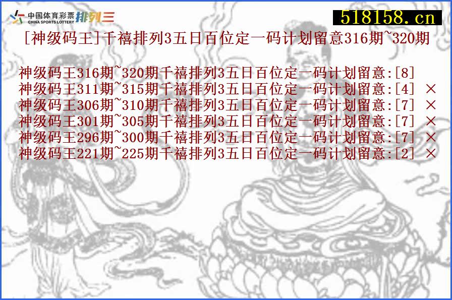 [神级码王]千禧排列3五日百位定一码计划留意316期~320期