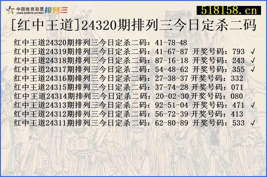 [红中王道]24320期排列三今日定杀二码