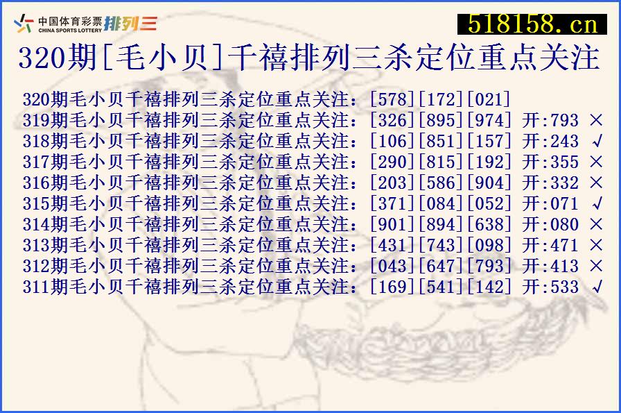 320期[毛小贝]千禧排列三杀定位重点关注