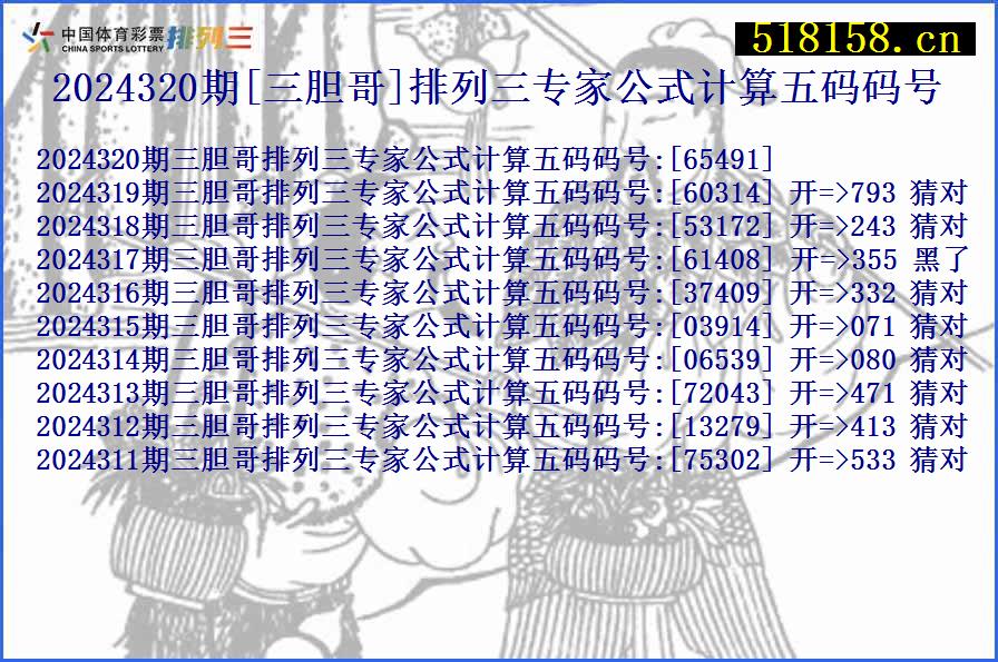 2024320期[三胆哥]排列三专家公式计算五码码号