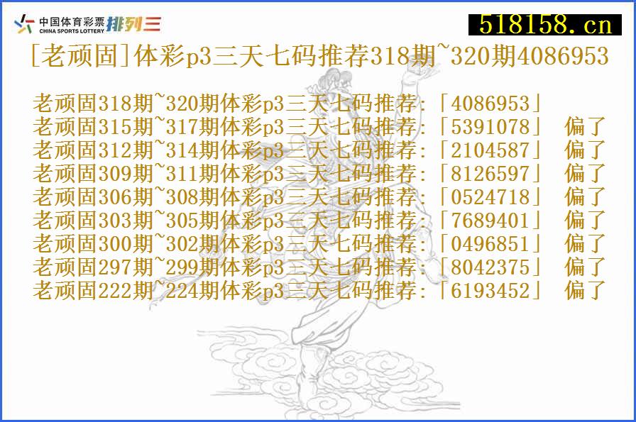 [老顽固]体彩p3三天七码推荐318期~320期4086953