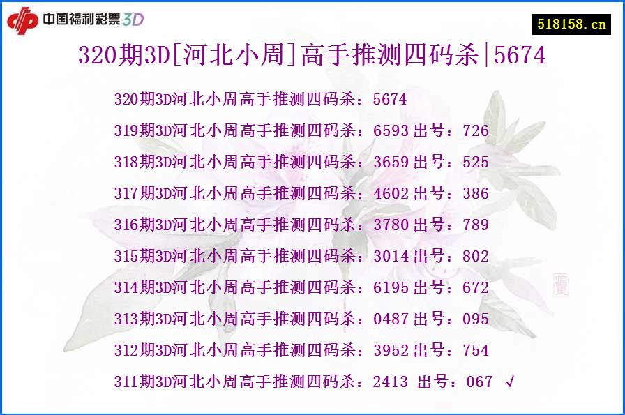 320期3D[河北小周]高手推测四码杀|5674