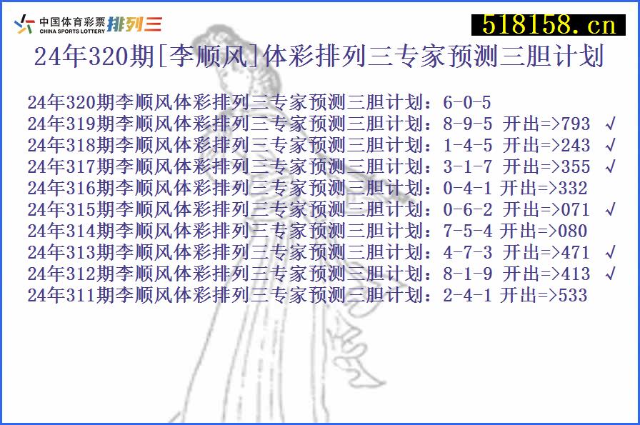 24年320期[李顺风]体彩排列三专家预测三胆计划