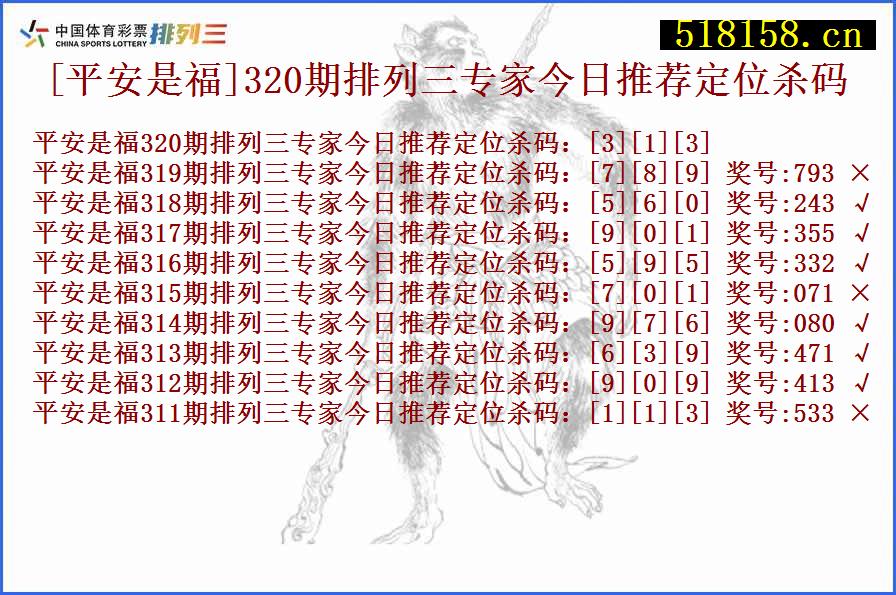 [平安是福]320期排列三专家今日推荐定位杀码